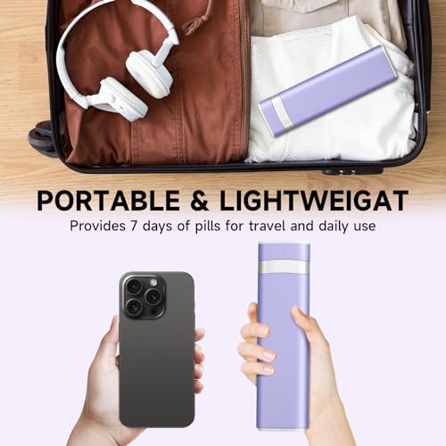 Image of Betife Travel Pill Organizer Weekly 7 Day, Compact Daily Pill Box, Portable Medicine Case for Vitamins Supplements, Drawer-Shaped (Purple)