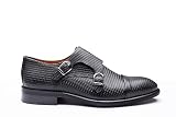 EK ENES KARA Men's Premium Woven Leather Double Monk Strap Shoes – Black Cap-Toe Dress Loafers with Silver Buckles – Handcrafted Italian Style for Weddings & Business