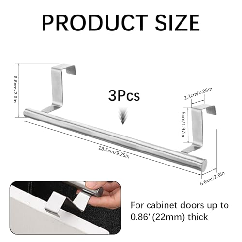 RETON 3 PCS Over The Door Towel Rail, Stainless Steel Tea Towel Holders- 23cm, Kitchen Towel Rail with Anti-slip Pads - Image 2