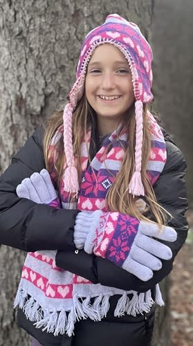 Image of N'Ice Caps Kids Hat Glove Scarf Girls 3 Piece Winter Knit Set Sherpa Lined