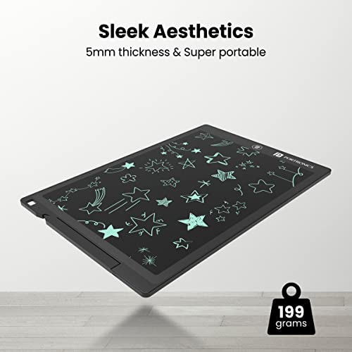 Image of Portronics Ruffpad 12D Re-Writeable 30.48cm (12 inch) LCD Writing Pad with App Support, Magnetic Strips, Content Safety Button, Extra Thin & Bright Handwriting, India's first notepad to save and share your child's first creatives via Ruffpad app on your Smartphone(Black)