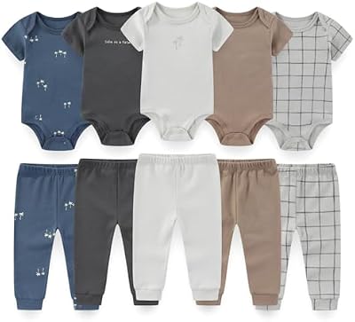 Miki fox Newborn Baby 10-Piece Cotton Layette Set: Essential Unisex Bodysuits & Pants for Soft Comfo...