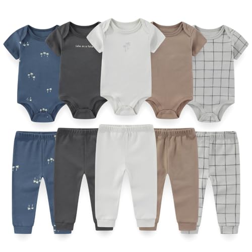 Miki fox Newborn Baby 10-Piece Cotton Layette Set: Essential Unisex Bodysuits & Pants for Soft Comfort & Easy Dressing