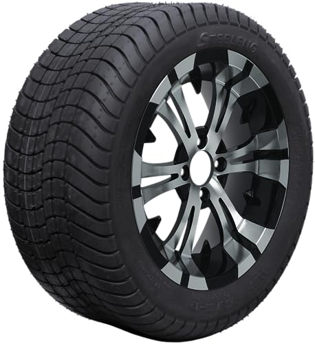 14" VAMPIRE Machined/Black Aluminum Wheels and 205/30-14" DOT Street Golf Cart Tires - Set of 4