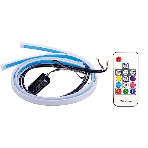 JXOFROAD 2Pcs Car LED Strip Lights,Multicolor DRL Headlight Surface Strip Tube,Exterior Hood Daytime Running Light Amber Switchback Sequential Turn Signal (45cm/17.7in)