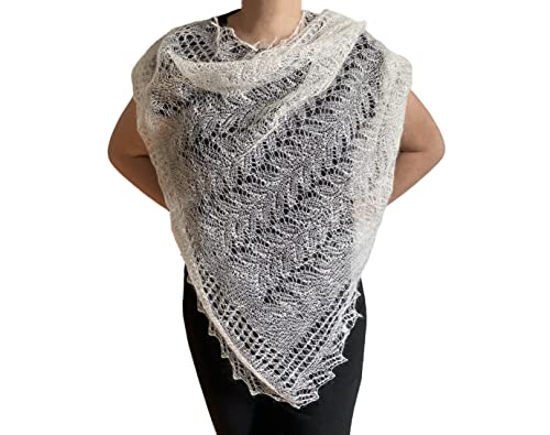 Antique Knit Orenburg Shawl Victorian Bridal Lace Wrap 30x67 inch