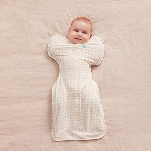Image of Love to Dream Swaddle UP, Sleep Sack 0-3 Months, Self-Soothing, Improves Sleep, Snug Fit Helps Calm Startle Reflex, Baby Essentials Must Haves Newborn, 1.0 TOG, Small 8-13 lbs, Tan Houndstooth