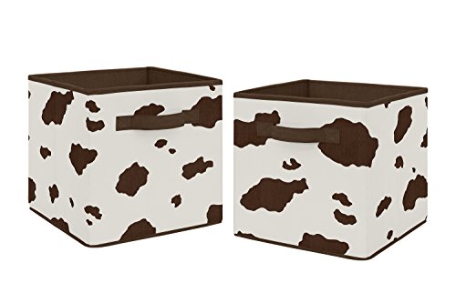 Sweet Jojo Designs Brown And Cream Cow Print Foldable Fabric Storage Cube Bins Boxes Organizer Toys Kids Baby Childrens For Wild West Collection Set Of 2 #TOP6