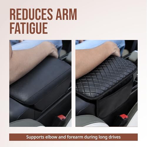 Image of Premium Car Armrest Cushion Pad - Soft PU Foam Console Pad for Relaxed Driving | Universal Fit Arm Support for Road Trips & Daily Commutes | Anti-Slip & Durable (Black)
