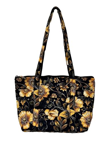 EGFAS Bolsa de mão acolchoada Bolsa de ombro Livro de bolso, Pequeno floral preto bege