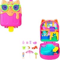 Polly Pocket Dolls and Playset, Kitty Popsicle Resort Compact, Travel Toy with 1 Micro Doll, Pet Puppy & Themed Accessories