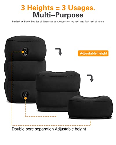 Sunany Inflatable Foot Rest Pillow for Travel, Kids/Adults Airplane Travel Pillow-Adjustable Height for Kids to Sleep While Traveling,Suitable for Airplane, Cars, Office, Home and Any Travel (Black) - Image 5