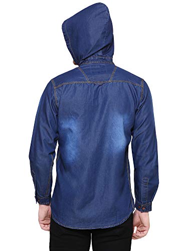 Image of Kuons Avenue Men's Denim Hooded Casual Shirt | Full Sleeve | Regular Fit | Hooded Collar - Stylish Everyday Wear