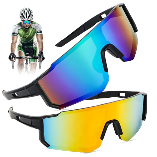 Byffoer 2 gafas de sol polarizadas para ciclismo, deporte, gafas rápidas, gafas rápidas, gafas de ciclista, gafas de ciclismo para hombre y mujer, protección UV400 para actividades al aire libre