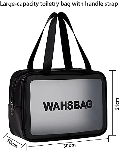 Image of KUKLAR Wash Bag Pouch for Travel Kit Toiletry Bag Cosmetic Bag Make Up Box for Brushes,Accessories with Handle,Large Capacity Translucent Waterproof Travel Storage Organizer Set of 1(Black)