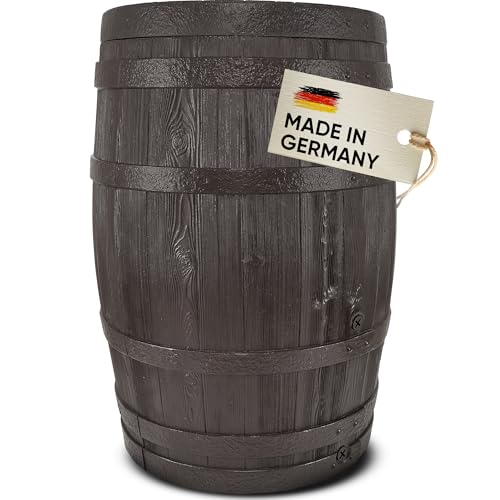 GARANTIA BARRICA Regentonne 260 Liter braun - Regenfass, Wassertank, Regenwassertonne, Wassertonnen für Garten, Wasserbehälter, Tonne mit Deckel, Weithalsfass, Regentonne schmal, Fass