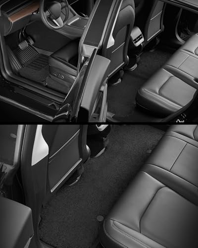 Image of 3W Floor Mats with Front Carpet on TOP Fit for Tesla Model Y 2020-2025 All-Weather TPE Full Set Floor Liners and Cargo Liner Mats Accseeories Custom Fit for Model Y 5-Seat(Not for Juniper)
