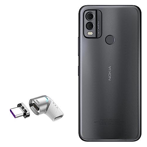 BoxWave Adapter Compatible with Nokia C22 - MagnetoSnap PD Angle Adapter, Magnetic PD Angle Charging Adapter Device Saver - Metallic Silver