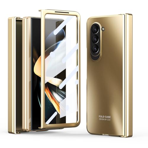 Coque Galaxy Z Fold 5 charnière protégée et écran intégré anti-rayure rigide or