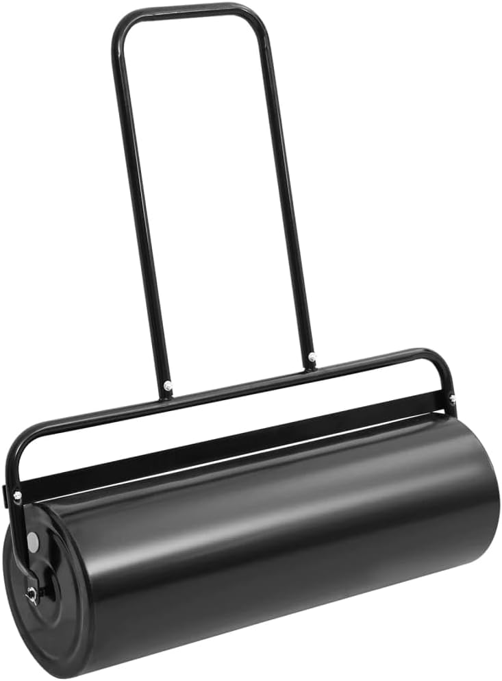 Large Lawn Roller Black Iron Steel Rollable for Soil Compaction and Leveling, 16.6-Gallon Capacity, 11.8" Wide 44.1" Long Durable Cylinder with Wheels for Easy Transport