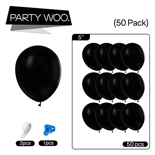 Image of PartyWoo Black Balloons 50pcs 5 Inch Black Matte Latex Helium Balloons for Birthday Wedding Anniversary Graduation Bachelorette Engagement Bridal Shower Retirement Party Decorations Black-Y18