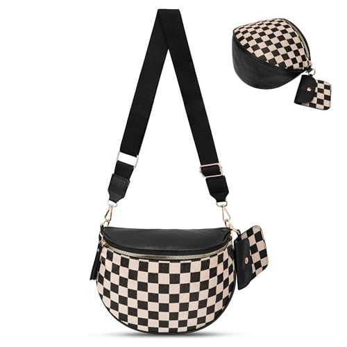 Image of Checkered Crossbody Bag, Bum Bags for Women Crossbody,Spacious Sling Bag Purse Fanny Packs with Shoulder Strap