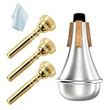 3 Pack Trumpet Mouthpiece (3C 5C 7C) with Lightweight Aluminum Practice Trumpet Mute Silencer Fit...