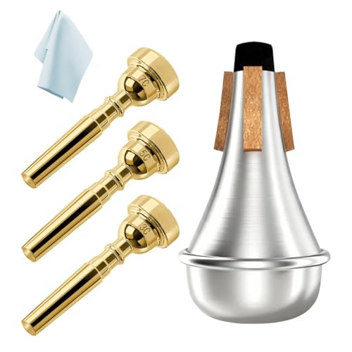 Paquete de 3 boquillas para trompeta (3C 5C 7C) con silenciador de silencio de trompeta de práctica de...