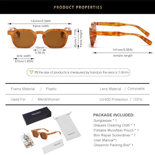 Image of Gleyemor Stylish Retro Sunglasses for Men Women Fashion Vintage Square Sunglasses UV400 Protection Shades