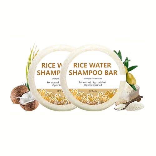 Grospe 2 Pcs Fermented Rice Water Shampoo Bar，2-in-1 Shampoo & Conditioner，Deep Cleansing, Rich Moisturizing & Strengthen Hair Roots，Suitable for All Hair Types，60g Each