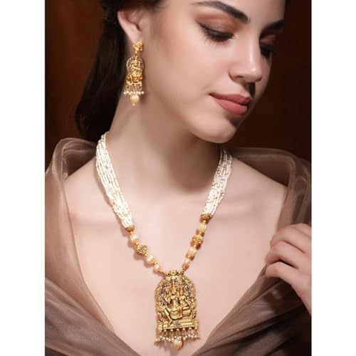 Image of Rubans Long Necklace Set Gold Plated Traditional Stylish Multicolour Jewellery Gift for Women & Girls