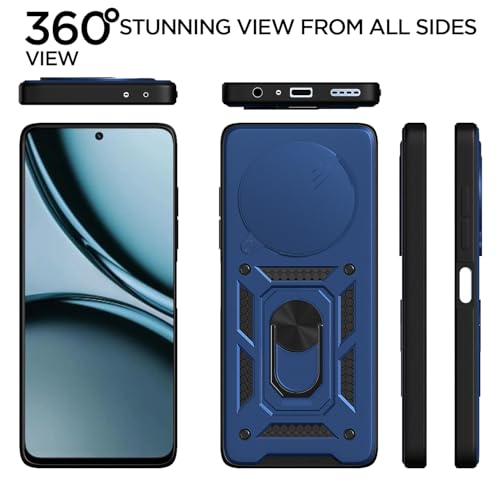 Image of Pikkme D10 Tough Armor Bumper Case | 360 Protection Case | Sliding Camera Shield Cover & Ring Holder Stand Back Cover for Realme Narzo 70x 5G / N65 / Realme 13 /12 /12X 5G /C65 (Blue)