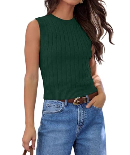 Ezbelle Women's Crop Tank Tops Cable Knit Sweater Summer Shirts
