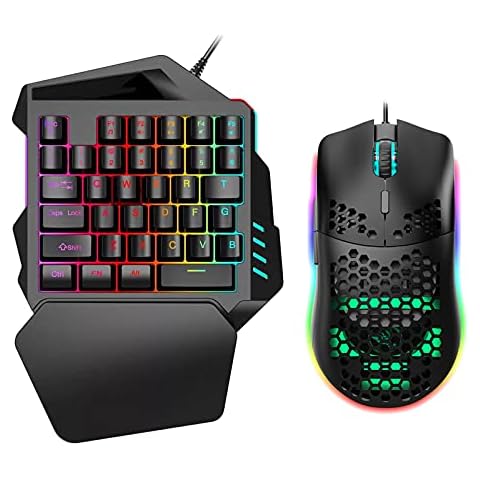 XDJ USB Game Keyboard Mouse Set,LED Color Backlight 35 Keys Ergonomic One Hand Professional Keyboard,Adjustable 1000/1600/2400/3200/5500 PPE PC Set Wired Hollow Out Mouse (Size : B) Cover