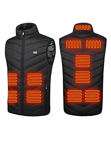 Chaleco calefactor para hombre, 9 almohadillas calefactoras, carga USB, ligera, para exteriores, para motocicleta, senderismo (batería no incluida), Negro, XL Cover