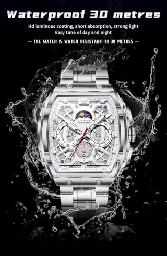 Image of OLEVS Mens Watches Original Chronograph Analog Quartz Watch Multifunction Waterproof Calendar Silicon Strap Fashion Square Watch for Man