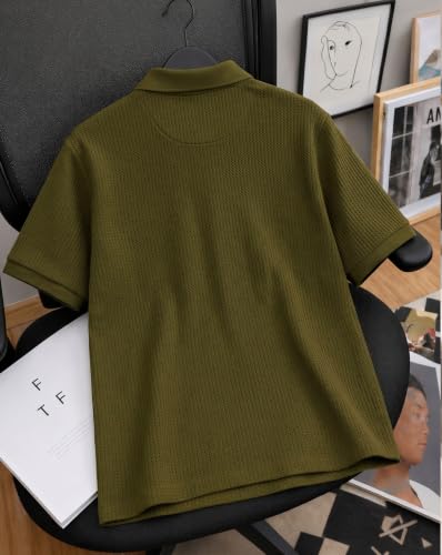 Image of AUSK Men's Spider Graphic Printed Polo T-Shirt | Cotton Blend Textured Regular Fit Half Sleeve Zip Polo Neck Casual T-Shirt for Men
