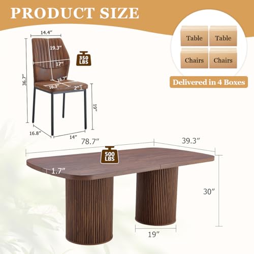 79" Dining Table Set for 8,Large Rectangular Kitchen Table Set for 8 with Cushioned Chairs,Modern Mid-Century Wood Dining Room Table Set,Ideal for Dining & Gatherings (Walnut) - Image 6