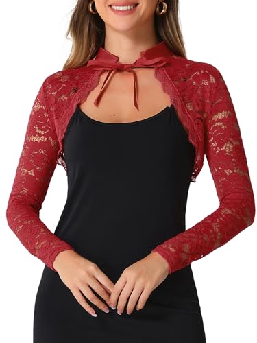Image of Allegra K Lace Shrug for Women's Victorian Gothic Tie Neck Wedding Bolero for Evening Dresses