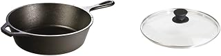Lodge L8DSK3 Cast Iron Deep Skillet, 10.25-Inch Manufacturing Company GL10 Tempered Glass Lid, 10.25", Clear