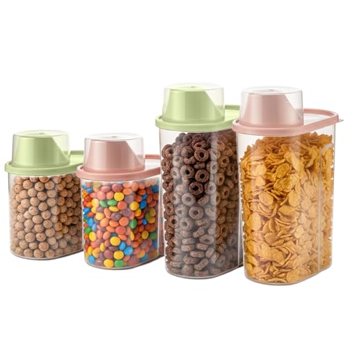 GREENSAPPIRE 4pcs Cereal Storage Containers Set - Airtight Food Dispensers with Pour Spout & Measuring Cup, Kitchen Pantry Organizers for Cereal, Grains, Pasta, Pet Food (2 * 1.9L+2 * 2.2L)