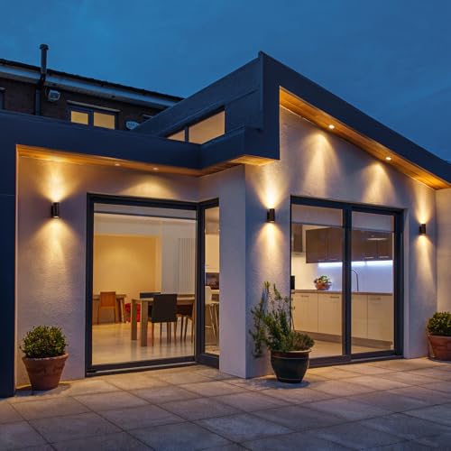 Image of Outdoor Wall Light Fixture 7 inch Integrated LED Cylinder Up and Down Lights Dark Walnut, Waterproof, Outdoor Sconce Lights for House Exterior Porch Patio Garage Front Door