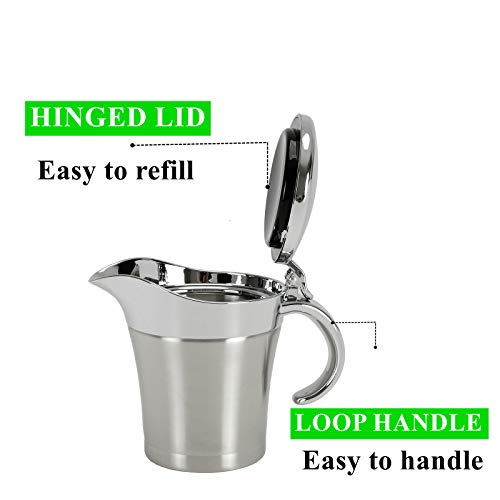 Yopay Gravy Boat, 304 Stainless Steel Double Insulated Sauce Jug with Hinged Lid, Steak-Sauce-Pot 16 Ounce Capacity, Dishwasher safe