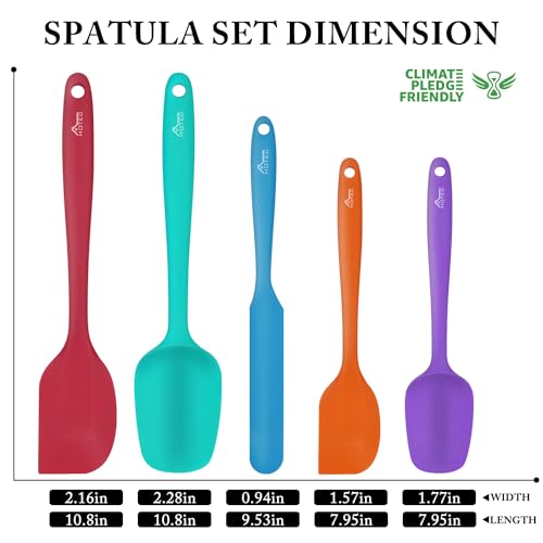 Hotec 5 Pieces Food Grade Silicone Spatulas Spoon Set Kitchen Utensils for Baking, Cooking, and Mixing High Heat Resistant Rubber Spatula Non Stick Dishwasher Safe BPA-Free Multicolor
