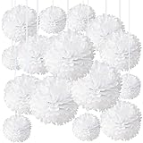 decoracion fiesta blanca ❀ PERFECTO POMPONES: 15 Flores de papel, 3 tamaños, cada uno mide 3 x 30,5 cm, 6 x 25 cm, 6 x 20 cm. Con estos pompones de papel puedes combinar cualquier decoración elegante de fiesta.