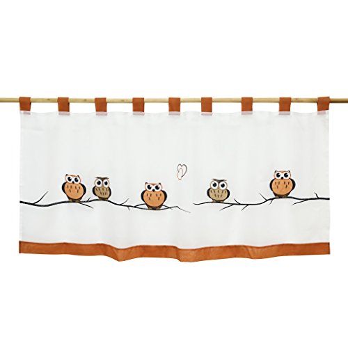 HongYa Rideaux Brise Bise à Pattes Transparent Broderie de Hibou Cuisine Chambre à Coucher Salon 1 Pièce H/L 45/90cm