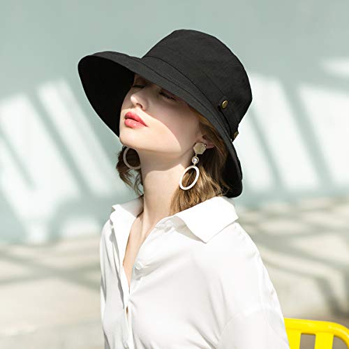 Somaler Womens Cotton Wide Brim Sun Hats Upf51+ Uv Packable Beach Hat Summer Bucket Cap For Travel #TOP4