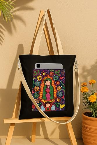Image of ZORI Black Sling Tote Bag With Pocket and with Beige Straps, Tote Bags For Women large capacity,Tote bag For Shopping, College, Travel, More Canvas Handbag For Unisex