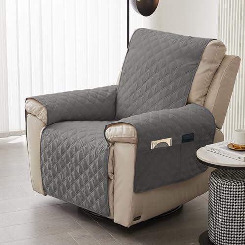 BESCH Funda Cubre Sofá Reversible para 1 Plaza con Bolsillos Lateral - Protector para Sofá, Elástico, Extrasuave y Antideslizante Color Gris