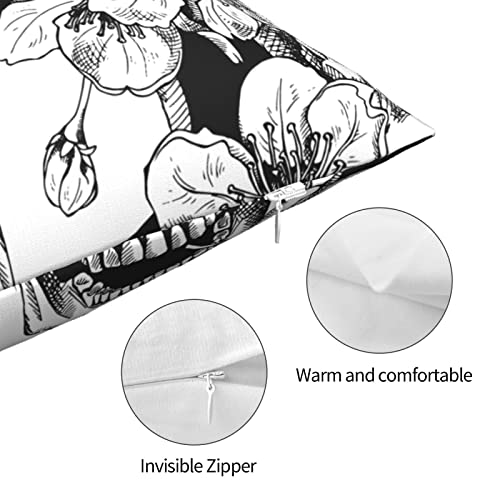 Varun Throw Pillow Covers Black And White Skull Flowers Gothic Design Square Pillowcase For Home Decor Sofa Car Bedroom Pillow Case 18X18Inch #TOP5